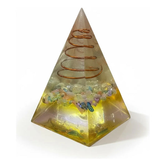 Pirámide De Orgonita 7cm Con Cuarzo Rosa Y Cobre Amatillo