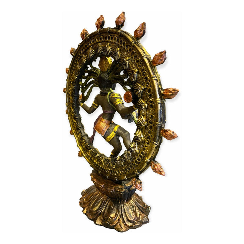 Shiva Nataraja Danza Cosmica 22.5x20x8cm Pintado A Mano. Bronce