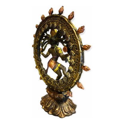 Shiva Nataraja Danza Cosmica 22.5x20x8cm Pintado A Mano. Bronce