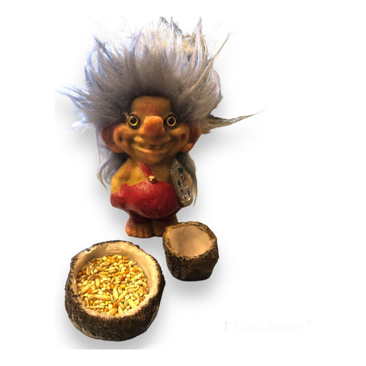 Troll-Talisman + Futterspender + Samen + Karte, 9 cm hoch