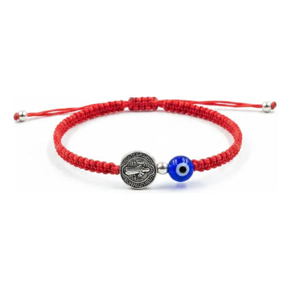 Pulseras De Hilo Tejido Artesanal. San Benito Ojo Azul Hilo Rojo 18 Cm 25 Cm by HEREJE