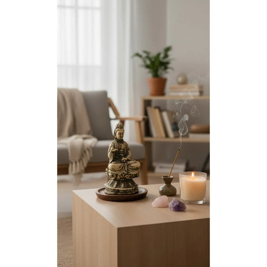 Figura Decorativa Guan Yin Resina 10 Cm Hueso