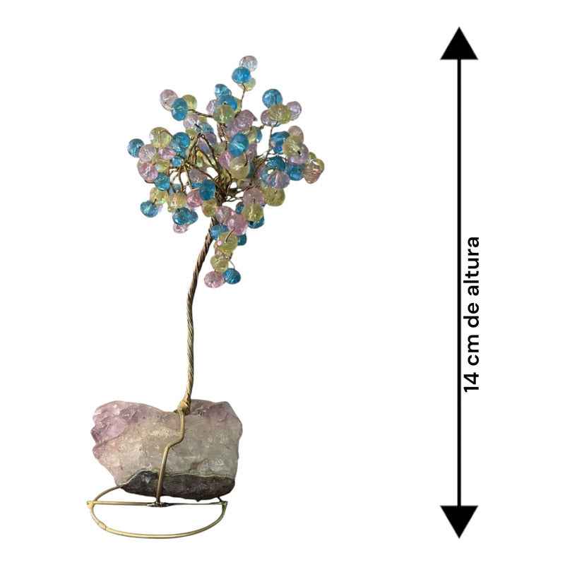 Arbol De La Vida En Cristal Con Base De Cuarzo, 14 Cm Altura Azul-amarillo-rosa by HEREJE
