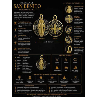 Medalla Dije San Benito Dorada Con Esmalte Negro 3 Cm Negro