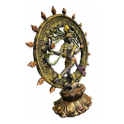 Shiva Nataraja Danza Cosmica 22.5x20x8cm Pintado A Mano. Bronce