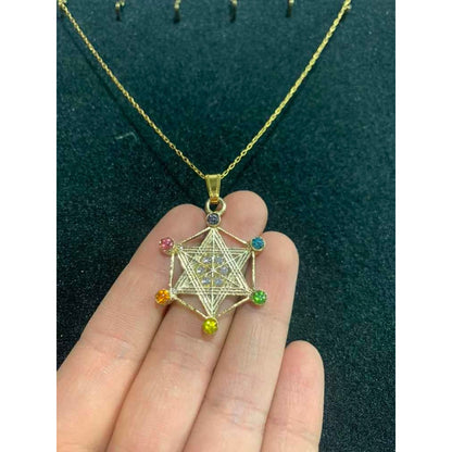 Metatron Gold Plated Pendant with Chain with Crystal