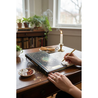 Libreta Grimorio Hojas Negras Para Rituales De Abundancia.