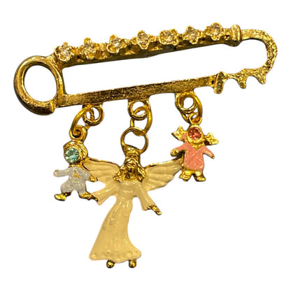 Guardian Angel Brooch 7 Gold Plated with Crystal.