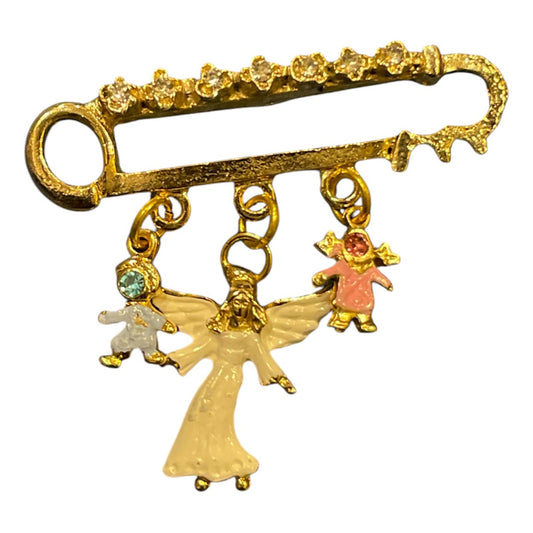 Guardian Angel Brooch 7 Gold Plated with Crystal.