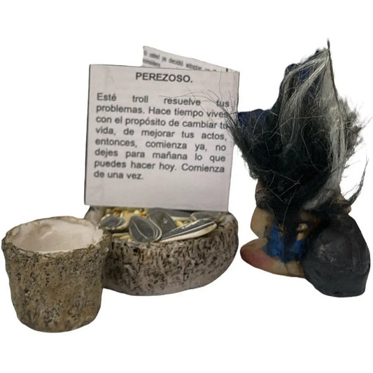 Troll Mini + Comedero + Semillas + Tarjeta Varios Modelos Peresozo 5cm by HEREJE