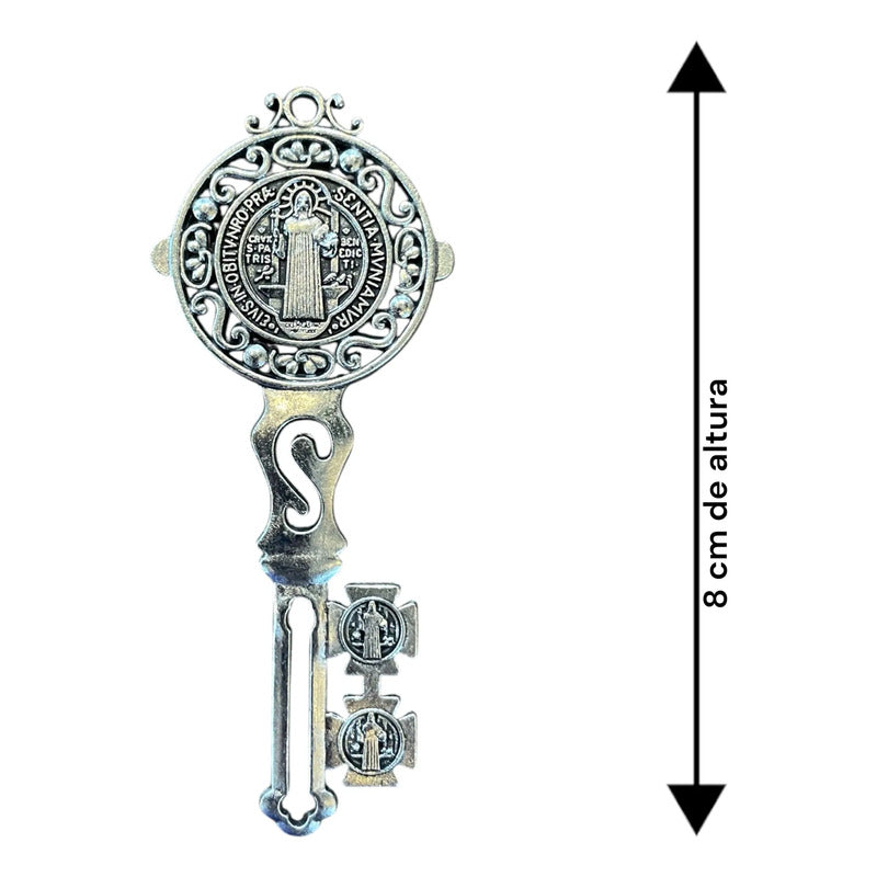 Llave Medalla San Benito 8 Cm Protección Metal Plateado by HEREJE