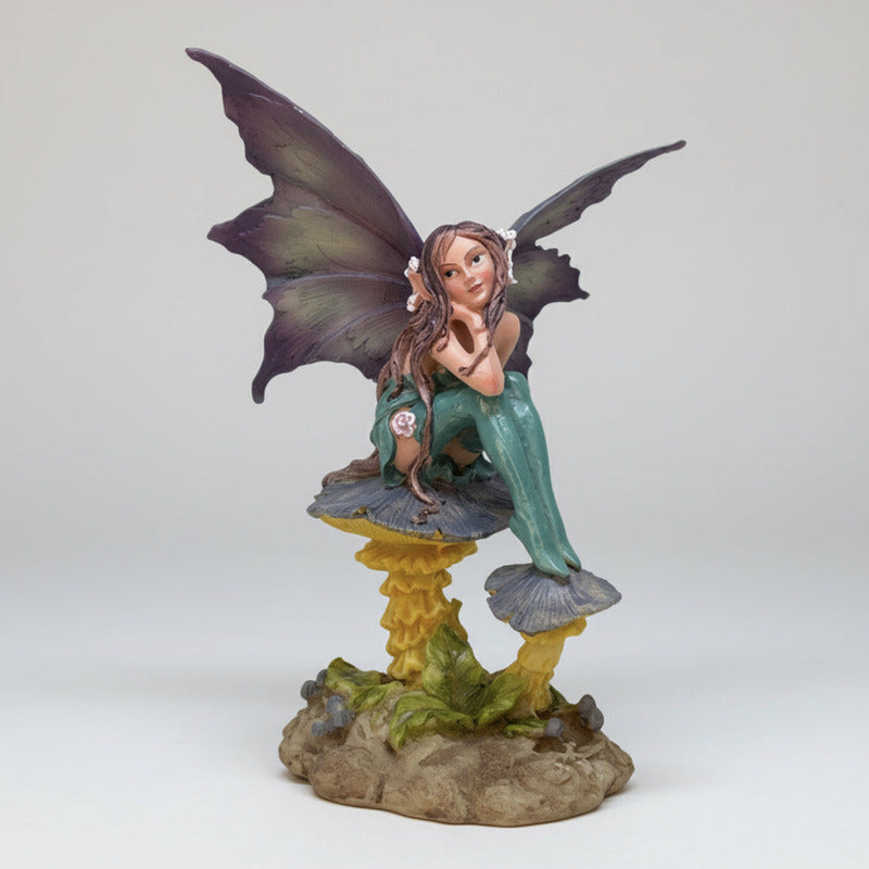 Hada Sentada En Hongo 16 Cm Resina Mexicana