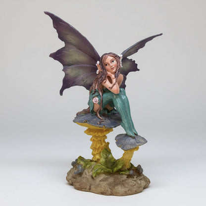 Hada Sentada En Hongo 16 Cm Resina Mexicana