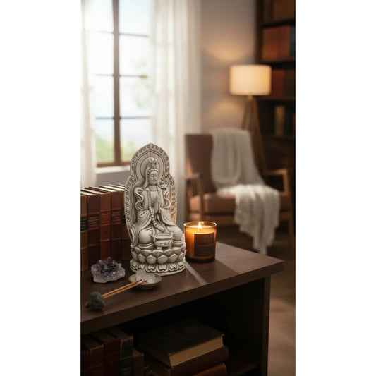 Figura Diosa Kuan Yin Resina 19 Cm Feng Shui Hueso