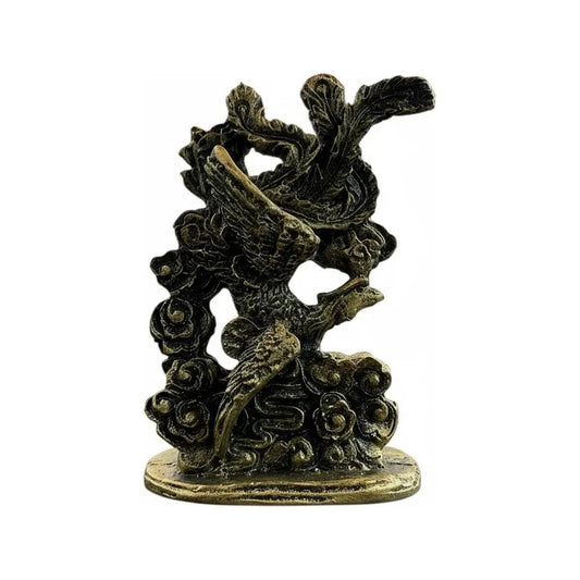 Kit Feng Shui: Ave Fénix Estatua Resina Dorado Oscuro 13cm + Dragón Chino Abundancia Dorado 13cm by HEREJE