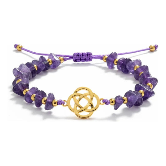 Pulsera De Cuarzo Separaciones De Metal En Hilo Ajustable Circulo Amatista 17 Cm