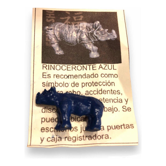 Blue Metal Rhinoceros Mini Feng Shui Amulet
