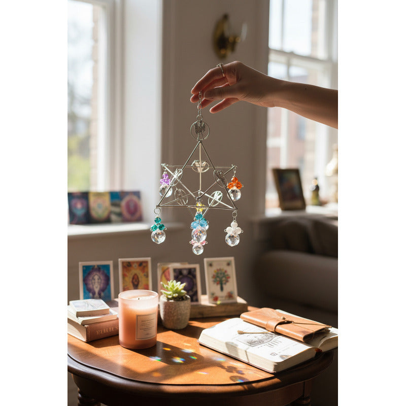 Merkabah De Metal Niquelado Hecho A Mano D 20 Cm De Alto Plateado Estrella