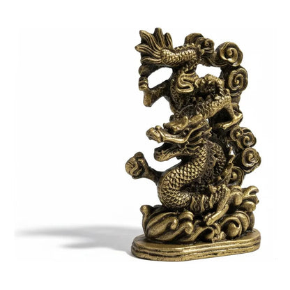 Kit Feng Shui: Ave Fénix Estatua Resina Dorado Oscuro 13cm + Dragón Chino Abundancia Dorado 13cm by HEREJE