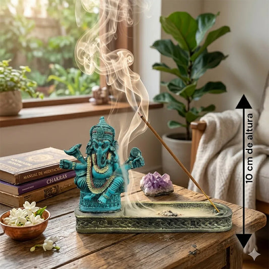 Porta Incienso Con Figura De Ganesh 10 Cm De Altura Turquesa Ganesh