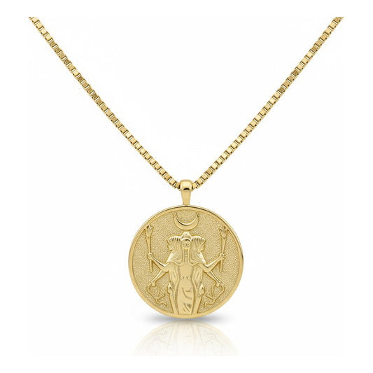 Triple Diosa Medalla Dorada Hecate Celta Con Cadena Dorado Dorada