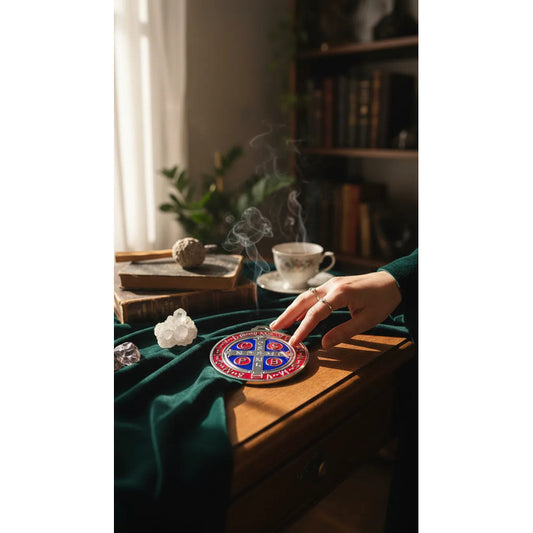 Medalla San Benito 13 Cm Altura Rojo O Azul 12 Cm Diametro Rojo