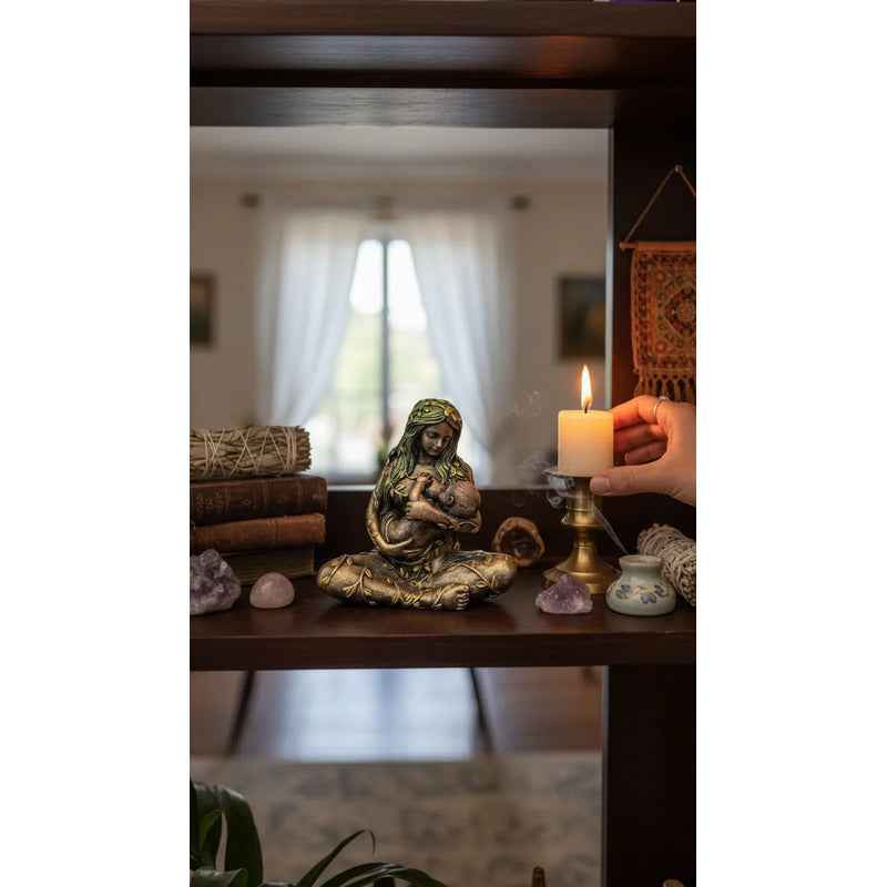 Figura Diosa Madre Tierra, Gaia De Resina 10 Cm Cobre