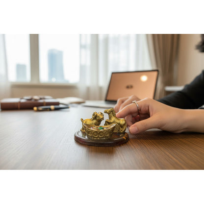 Caballo Con Cabra En Base Redonda 3x6 Cm Amuleto Año Chino.