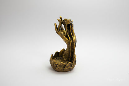 Mano Cascada De Humo Porta Incienso Dorado Oscuro