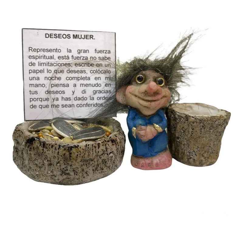 Troll Mini + Comedero + Semillas + Tarjeta Varios Modelos Deseos Mujer 5cm