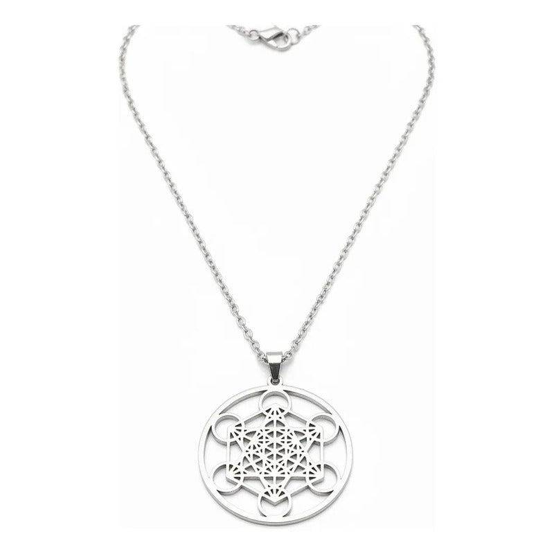 Metatron Dije De Acero Inoxidable Con Cadena Plateado