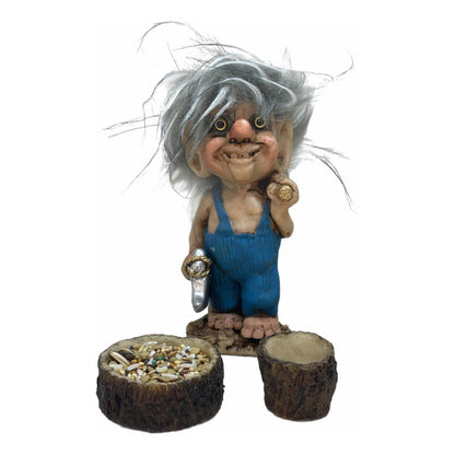Troll Contra Maleficios + Comedero Figura De Resina 13 Cm Azul