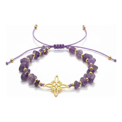 Pulsera De Cuarzo Separaciones De Metal En Hilo Ajustable Nudo Amatista 17 Cm