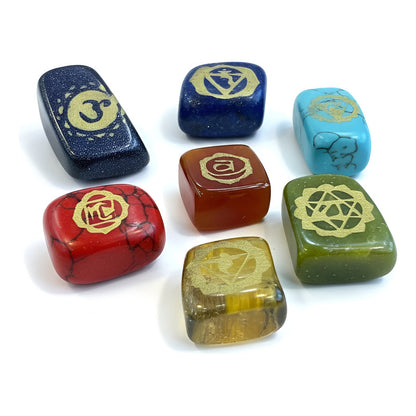 Piedras De Los 7 Chakras (chakras) Juego En Cuarzo Grabado