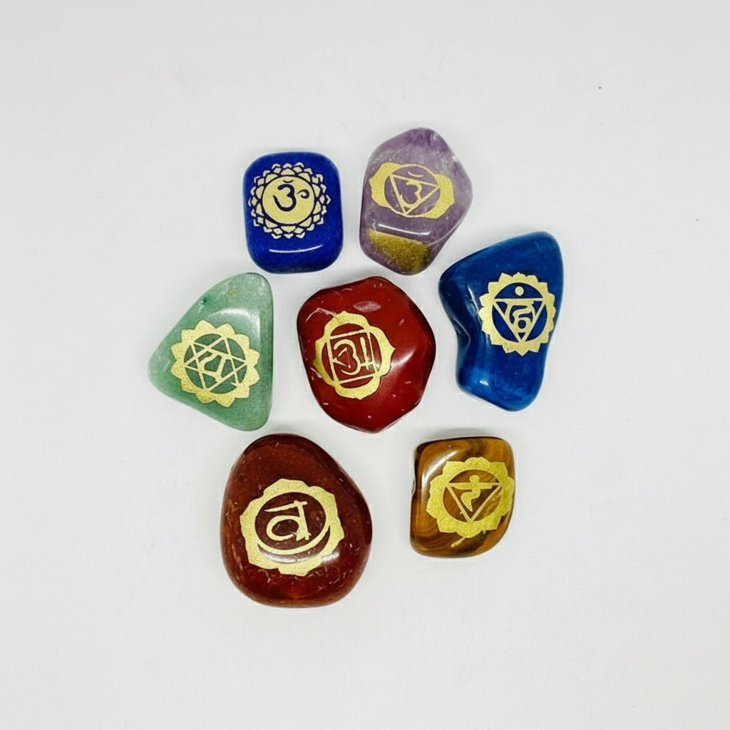 7 Chakra Stones (chakras) Engraved Quartz Set