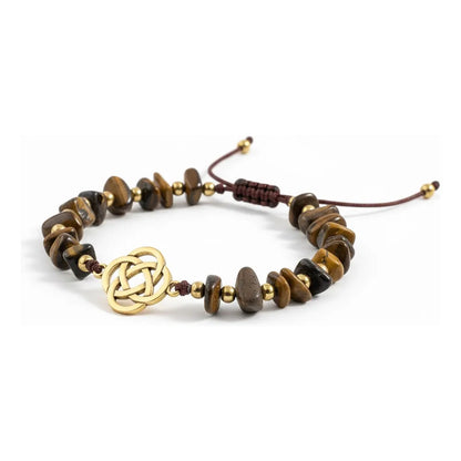 Pulsera De Cuarzo Separaciones De Metal En Hilo Ajustable Circulo Ojo De Tigre 17 Cm