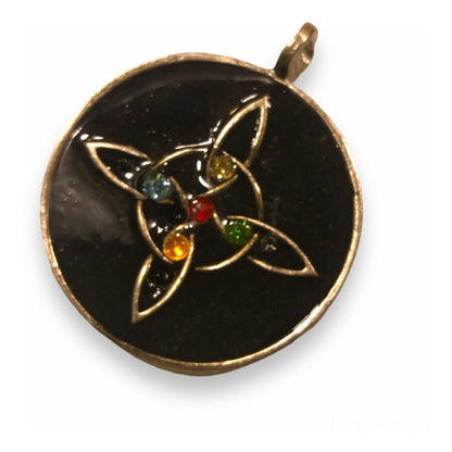 Black Witches Knot Pendant 5 Crystals 4x4x0.2