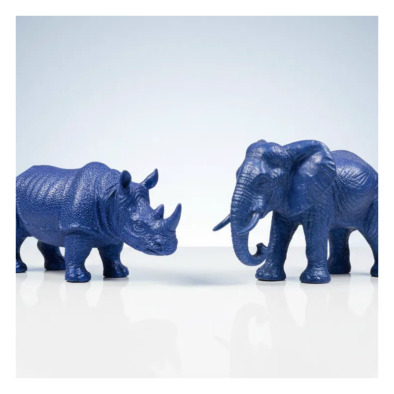 Kit Feng Shui: Figura Rinoceronte Azul 7.5cm + Figura Elefante Azul 8.6cm by HEREJE