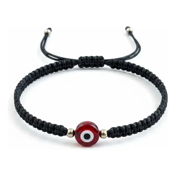 Pulseras De Hilo Tejido Artesanal. Ojo Rojo Hilo Negro 18 Cm 25 Cm by HEREJE