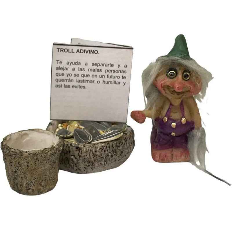 Troll Mini + Comedero + Semillas + Tarjeta Varios Modelos Adivino 6.7cm