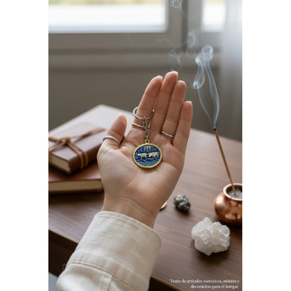 Llavero Feng Shui Elefante Y Rinoceronte Metal Hereje Azul