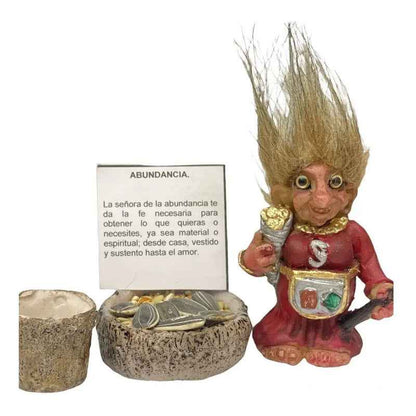 Troll Mini + Comedero + Semillas + Tarjeta Varios Modelos Abundancia Mujer 7cm