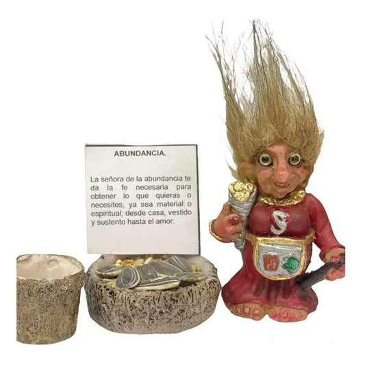 Troll Mini + Comedero + Semillas + Tarjeta Varios Modelos Abundancia Mujer 7cm
