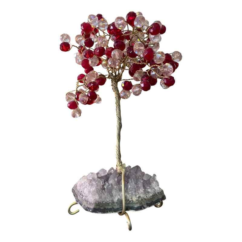 Arbol De La Vida En Cristal Con Base De Cuarzo, 14 Cm Altura Transparente/rojo by HEREJE