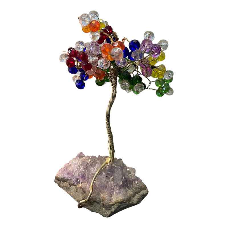 Arbol De La Vida En Cristal Con Base De Cuarzo, 14 Cm Altura Multicolor
