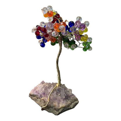 Arbol De La Vida En Cristal Con Base De Cuarzo, 14 Cm Altura Multicolor