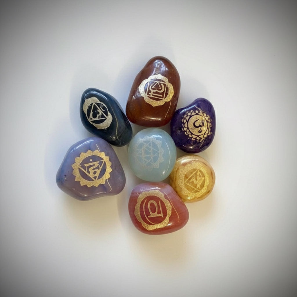 7 Chakra Stones (chakras) Engraved Quartz Set