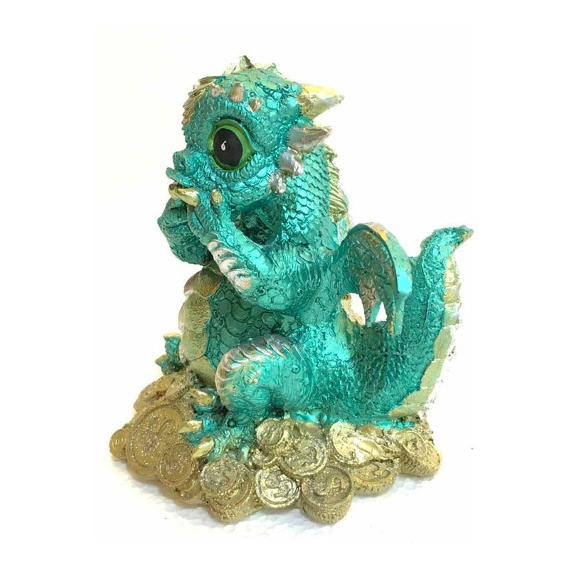 Dragón Tipo Bebe Resina 14.5 Cm Nacional Pintado A Mano.