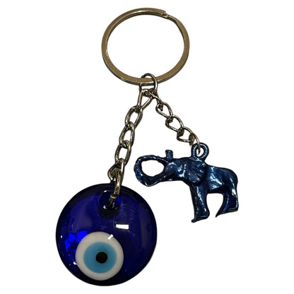 blue elephant keychain with evil eye