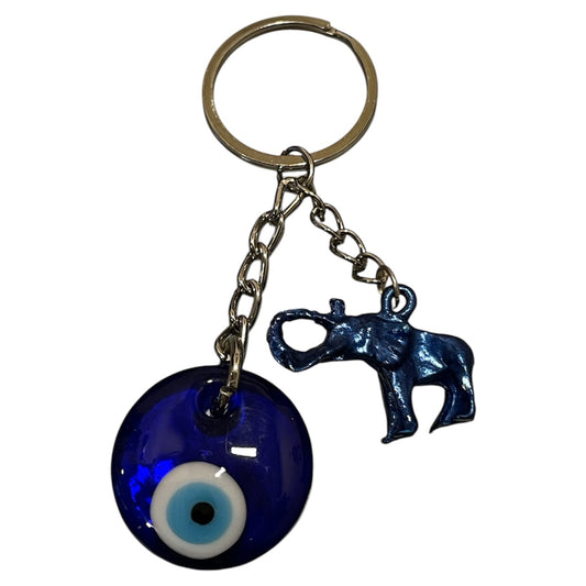 blue elephant keychain with evil eye